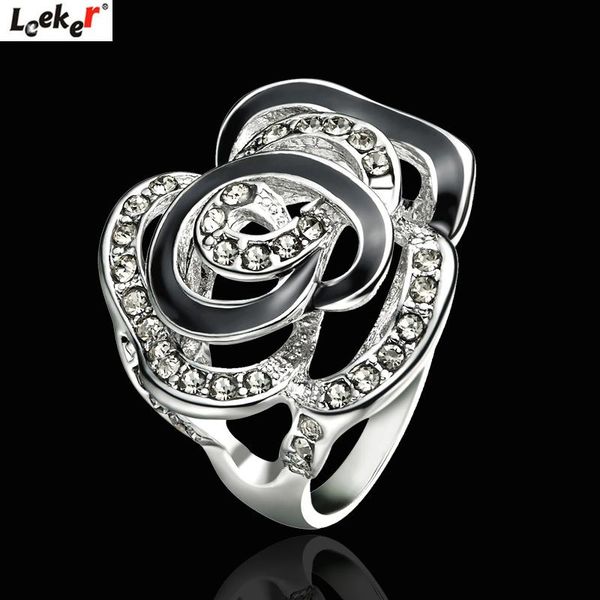 

leeker vintage hollow rose flower rings for women silver color crystal stone ring female retro jewelry 165 lk8, Slivery;golden