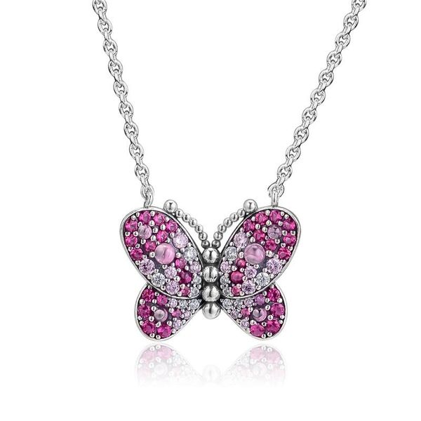 

mixed pink color stones crystal butterfly pendants necklaces for women 925 sterling silver chain necklace spring jewelry 2020