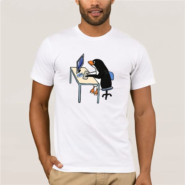 

personality the linux penguin in a computer design breathable new summer men's casual print fashion hoodie designers t shirts sweatshir