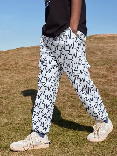 

romwe guys letter graphic drawstring pants s0aj#, Black