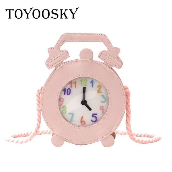 

toyoosky personalized fun fashion clock shape leather bag circular ladies handbag purse cute shoulder crossbody messenger bags