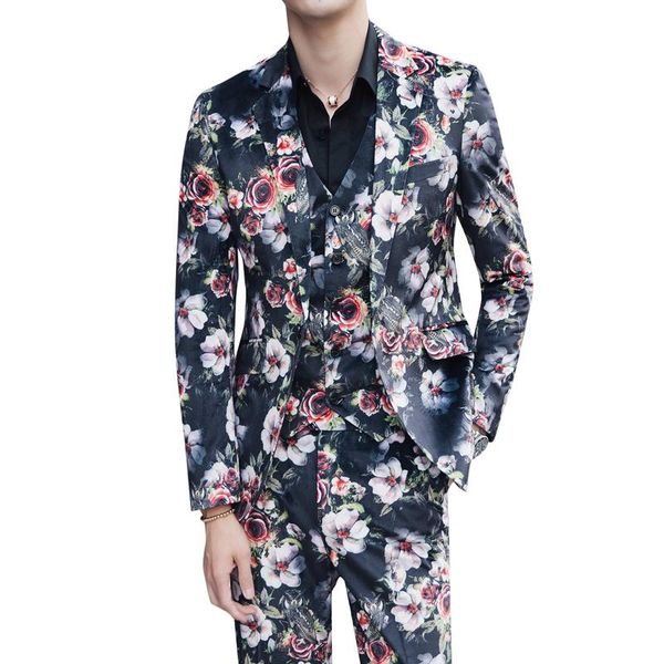 

3 pcs suit men floral suit 2021 abito uomo cerimonia costume mariage homme casual men business tuxedos slim fit, White;black