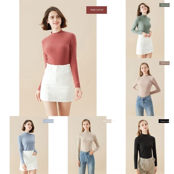 

iygtp new meiyabitshirtacid half high collar bottom t-shirt for women antibacterial double side sanding long sleeve shirt for women 0rhin, White