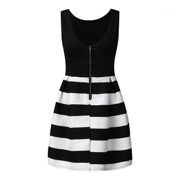 

fashion new spring 2020 ladies fashion casual sleeveless striped colorblock open back dress women's casual1, Black;gray