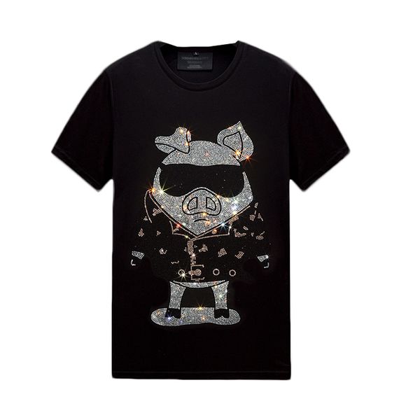 

summer casual mens rhinestone shirts t shirts short-sleeved slim fit crew neck tee mercerized cotton, Gray