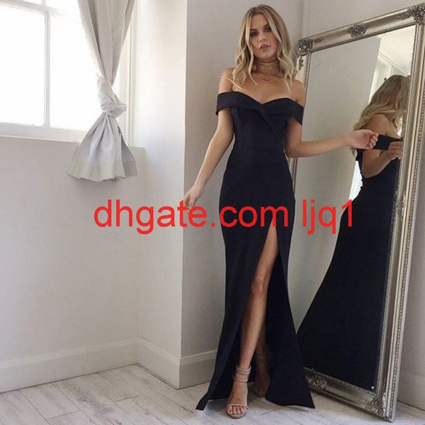 

summer new arrival off shoulder black pink dress split the fork dress women elegant slash neck long vestido, White;black