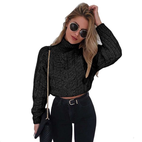 

new fashion high neck long sleeve women crop sweater8uy, Black