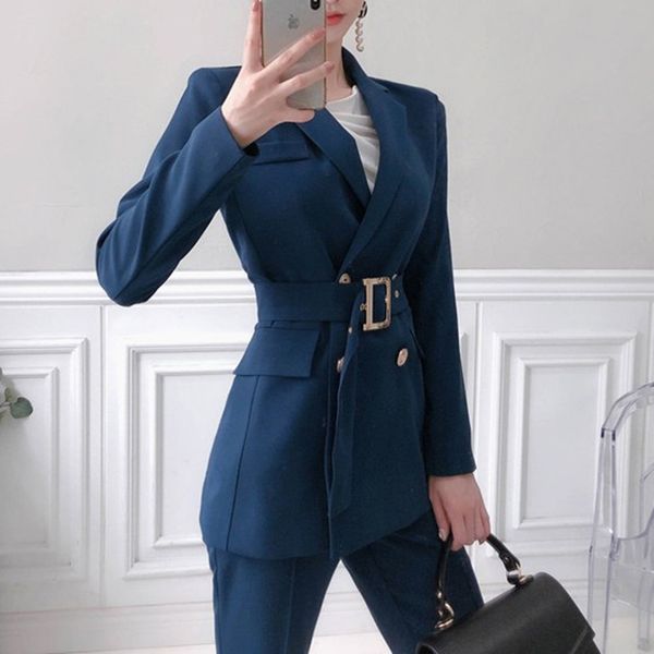 

zawfl new women two piece suit double breasted notched blazer high waist wide leg pants chic suit korean style with belt c1015, Black;white