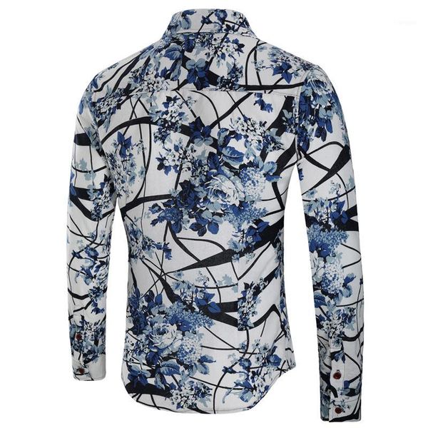 

mens floral print shirt lapel long sleeve button loose casual slim fit1, White;black