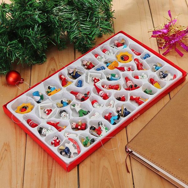 

48 pcs traditional wooden christmas tree decorations home hanging toy set lovely delicate l restaurant atmosphere santa clau