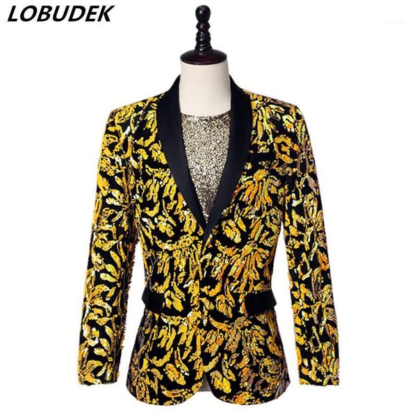 

men's suits & blazers luxury gold sequins suit jacket evening party men's formal costume fashion slim fit shining blazer tuxedo si, White;black