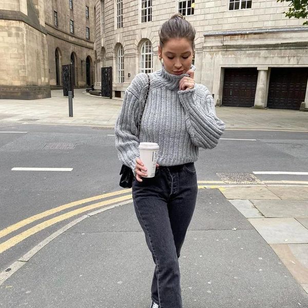 

new fall winter women knit sweater long sleeves high neck oversized casual fashion high-street warm sweaters women pullover, White;black