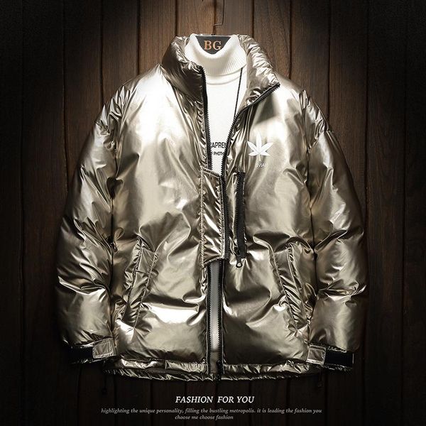 

winter men's stand collar warm coat parka outwear shiny cover thick letters pattern plus size m-5xl, Black