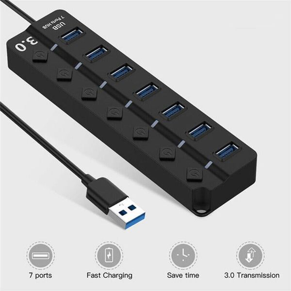 

usb hub 3.0 high speed 7 port usb 3.0 hub splitter on/off switch with eu/us power adapter for lappc dropshipping1