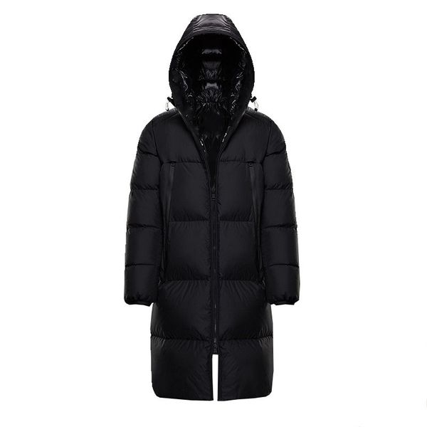 

mens winter jacket coat windbreaker white duck down thick warm hooded casual fashion long down jacket men and woman coat, Black