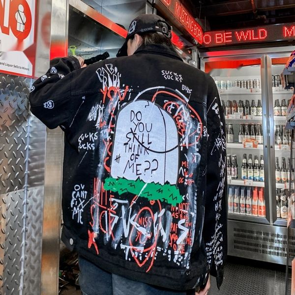 

2mhdn печатных джинсовой куртки хип-хоп пальто мужской coatfashion уличный бренд персонализированный street абстрактные куртки черепа свобод, Blue