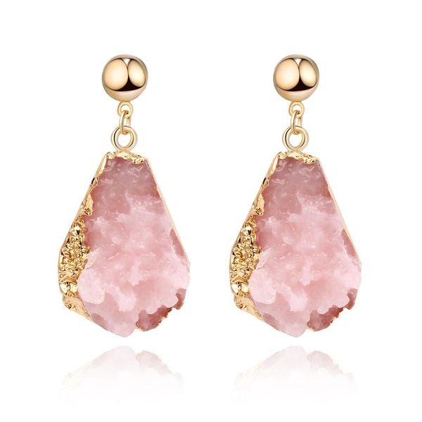 

1pair female resin stone triangle dangle druzy earings for women jewelry handmade drusy drop earing eardrop pink earrings e1422, Silver