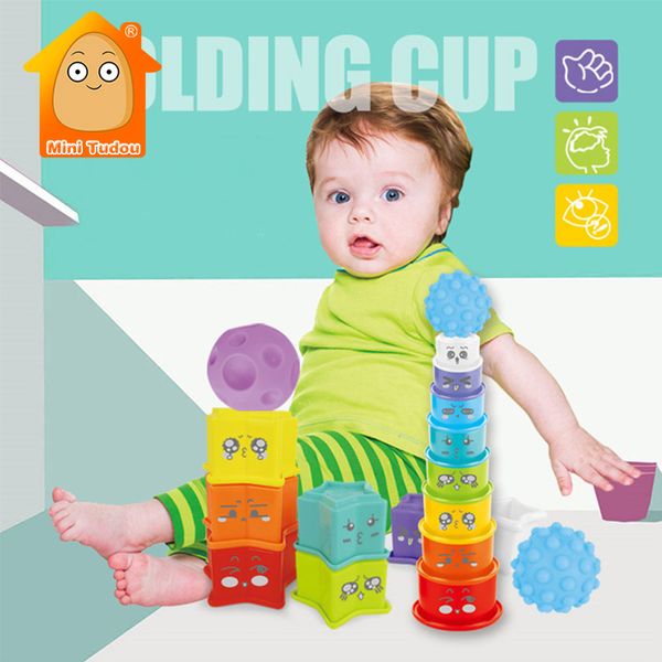 Stapeln Tassen Spielzeug Baby Bunte Kunststoff Sortierturm Set Gummiball Spiel Frühe Pädagogische Intelligenz Spiel Für Säuglingsgeschenke LJ201124