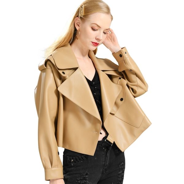 

genuine leather jacket women real sheepshin leather coat spring new fashion real leather jacket 201226, Black