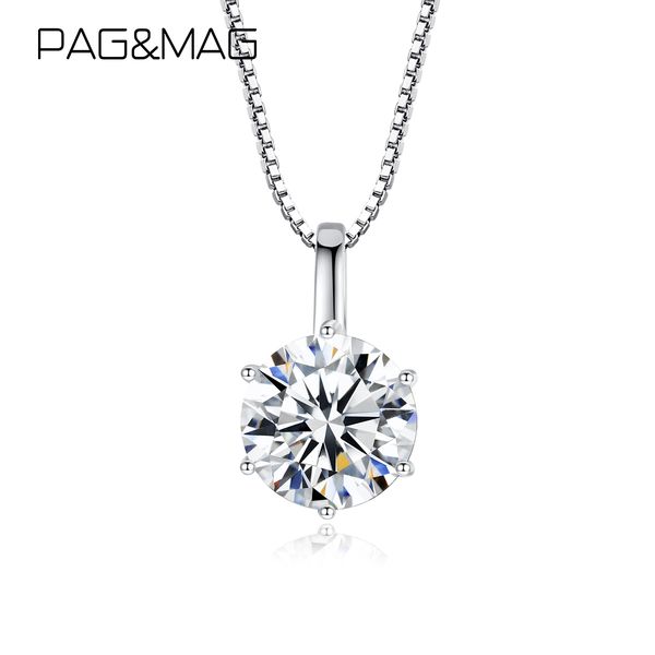 

pag&mag 1ct 6.5mm ef round moissanite 925 sterling silver moissanite necklace diamond test passed fine jewelry woman girl gift q0531