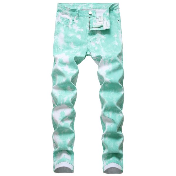 

men casual jeans color print fashion washed spring and autumn new men slim jeans zipper placket hip-hop style male denim pants q0105, Black;white