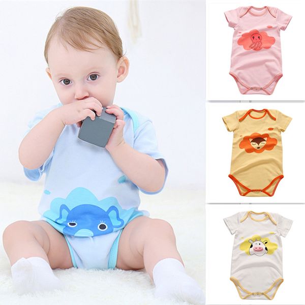 

a grade cotton baby bodysuit short sleeve outfit onesie set children clothes lovely newborns girls boys cartoon ropa bebe 1021, Blue