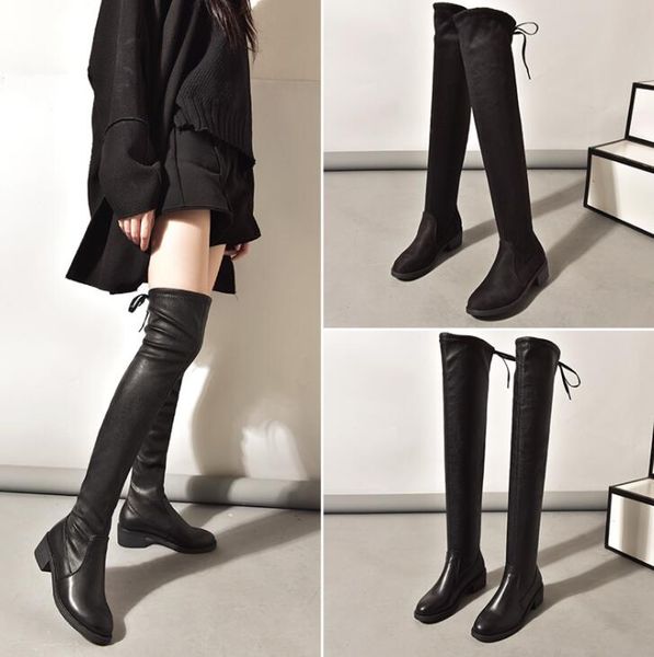 

winter pu warm women boots lady over knee boots fashion suede chunky heel thigh-high boot, Black