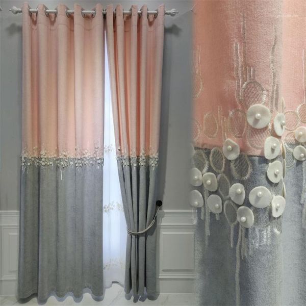 

curtain & drapes embossed embroidered northern european simple high-end white beaded luxury curtains for living room bedroom my497#41