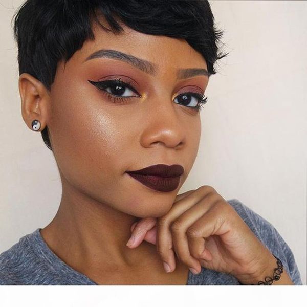 

7a brazilian full lace human hair wigs for black women glueless none lace front wigs with bangs, Black;brown