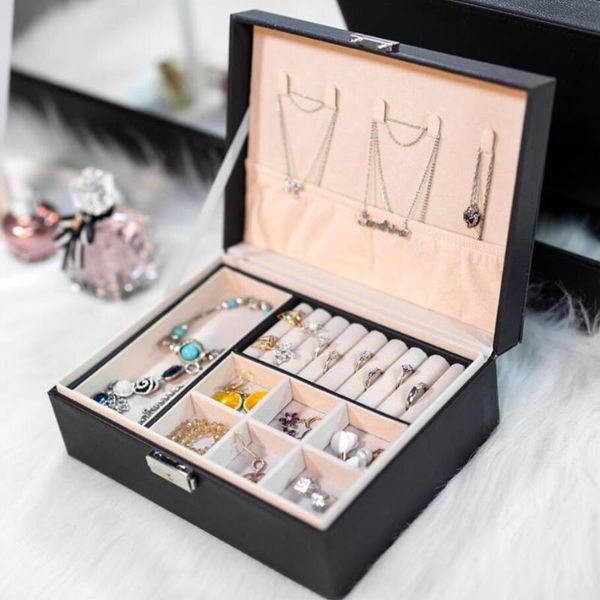 

новый ювелирные изделия ящика для хранения творческой кожи портативной многослойной макияж хранения box pu часы ожерелье держатель, Pink;blue