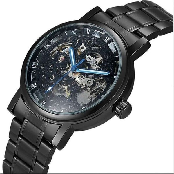 

black luminous leisure winner classic hollow watch men's automatic mechanical watch, Slivery;brown