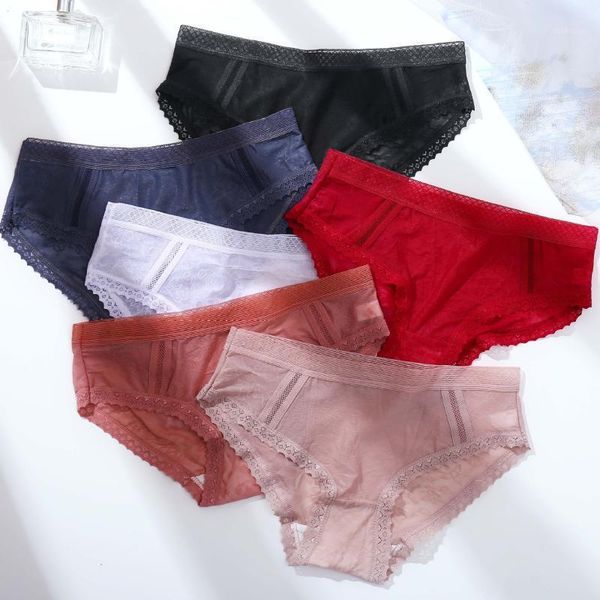 

3 pcs panties for woman underwear lace breathable soft lingerie female briefs panty transparent women's underpants women1, Black;pink