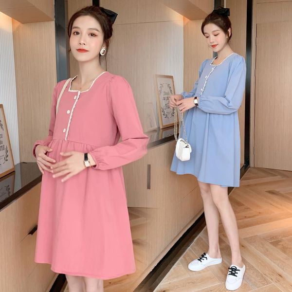 

maternity dresses 192# 2021 spring cotton dress korean fashion chic loose clothes for pregnant women long sleeve lovely pregnancy, White
