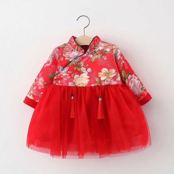 

plush long sve drs girls' thickened fashionable korean 0 foreign sle 1-2-3-4 autumn and winter skirt, Red;yellow