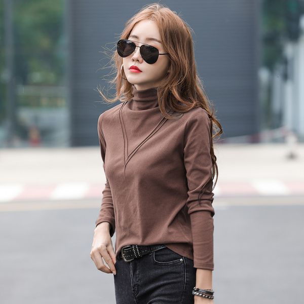 

2021 new winter turtleneck keep warm shirts women long sleeve casual t shirt office solid color camiseta mujer 3h6z, White