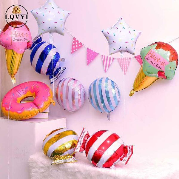 

2pcs pink donuts candy fruit ice cream foil balloons baby shower happy birthday decorations inflatable helium sweet kids toys1
