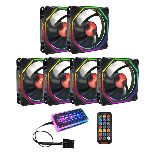 

fans & coolings coolmoon rgb computer chassis fan, 12cm ultra-quiet color light-emitting deskhost cooling fan cpu fan(6pcs)