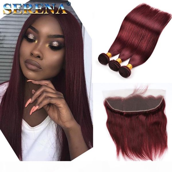 

99j ombre human hair bundles with closure peruvian straight hair with 13x4 frontal blonde human hair 3 bundles with closure 100% human, Black;brown