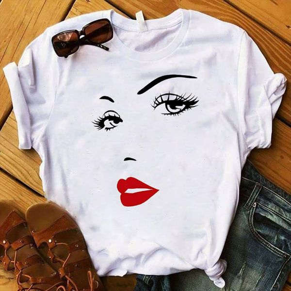 

women t womens face cute lip painting fashion printed tshirt female camisas mujer tee shirt ladies clothes t shirt, White
