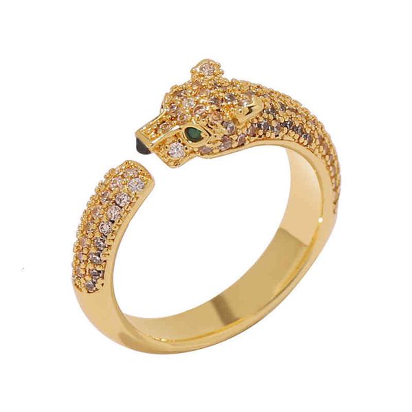 

band rings 02 domineering diamond leopard head opening men's and women's fashion personalized cheetah, Silver