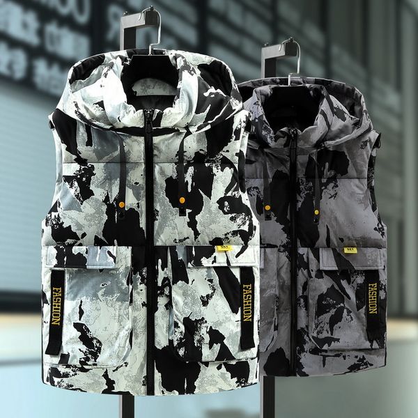 

work class clothes 2020 winter new men's thickened cotton vest, Black;white