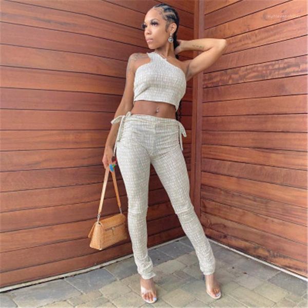 

tshirt trousers suits designer new female slim sports sets women one shoulder navel tracksuits fashion trend sleeveless casual short, Gray