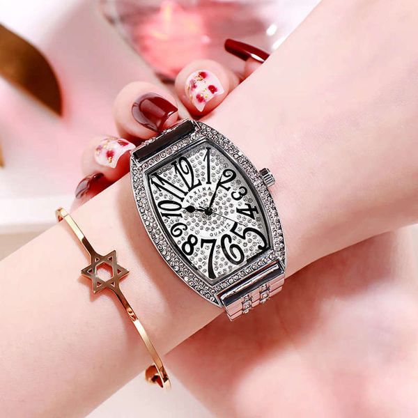

live watch, tiktok, fred wine, red barrel shaped steel band, fashionable lady watch, Slivery;brown