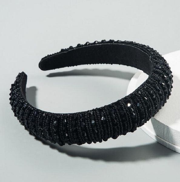 

2020 luxury women's full crystal rhinestone sponge embellished padded headband girl handmade beaded hairband jewelled hair accessories, Silver