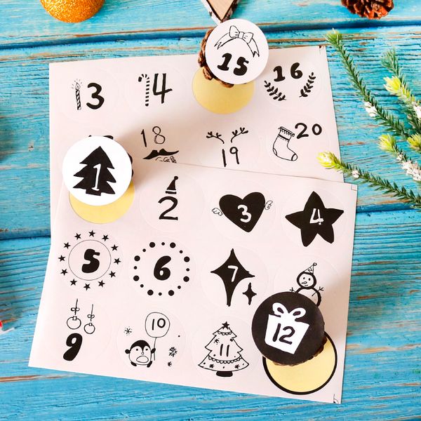

christmas number stickers merry 1-24black advent white calendar gift sticker xmas party decor diy packing labels stationery96pcs