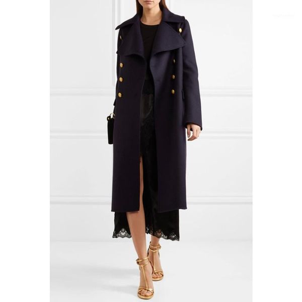 

new loose navy woolen coat for women 2020 unique chic double breasted overcoat winter long wool outwear elegant turn down coat1, Black