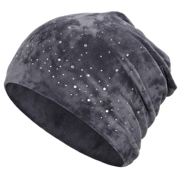 

2020 новая мода дамы блестящие rhinestone beanie осень зима женщины повседневная hat женщины бархатной ткани soft cap skullies bonnet, Blue;gray