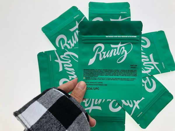 

runtz green matt mylar bag 3.5gram cookies california sf 8th 3.5g mylar childproof bags touch skin runtz package packing hologram sti wmtdhh