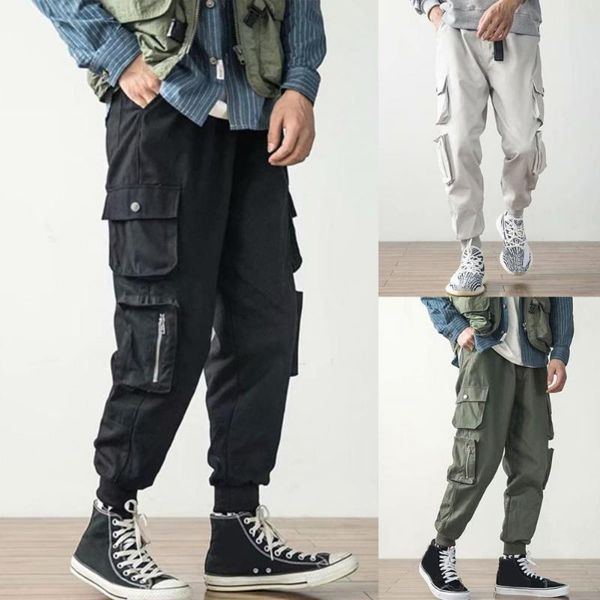 

mens cargo pants men fashion 2021green solid joggers hip hop harajuku japanese style streetwear trousers male pants men, Black