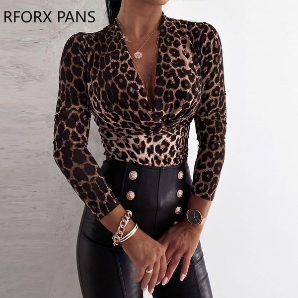 

women cheetah print v-neck long sleeve blouse womens and blouses1, White